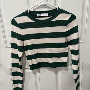 Zara Striped Crop Top in Green and Cream